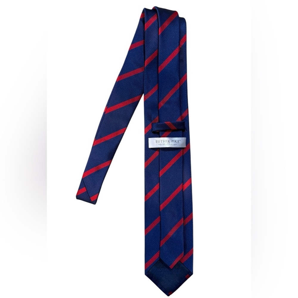 LUTHER PIKE SEATTLE Handmade Blue & Red Striped Tie - Picture 4 of 11
